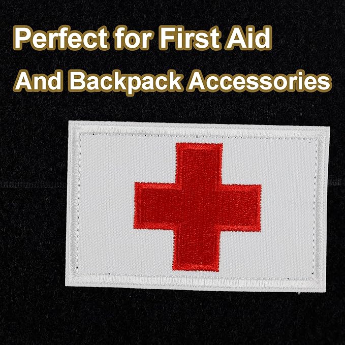 2 PCS First Aid Kit Patch, Medic Red Cross Patch Tactical Medical Patches for Packs Military Bags Backpacks Clothings Jackets Hats Pet Harness (Embroidered, 3x2 in) | White