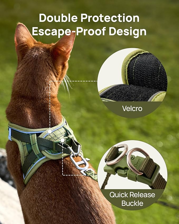 PetThem Upgraded Cat Harness and Leash Set - Step-in Escape Proof Adjustable Cat Harness, Comfortable Soft Lightweight, Reflective Harness for Walking, Travel, Camping (Growling Crocodile, M)
