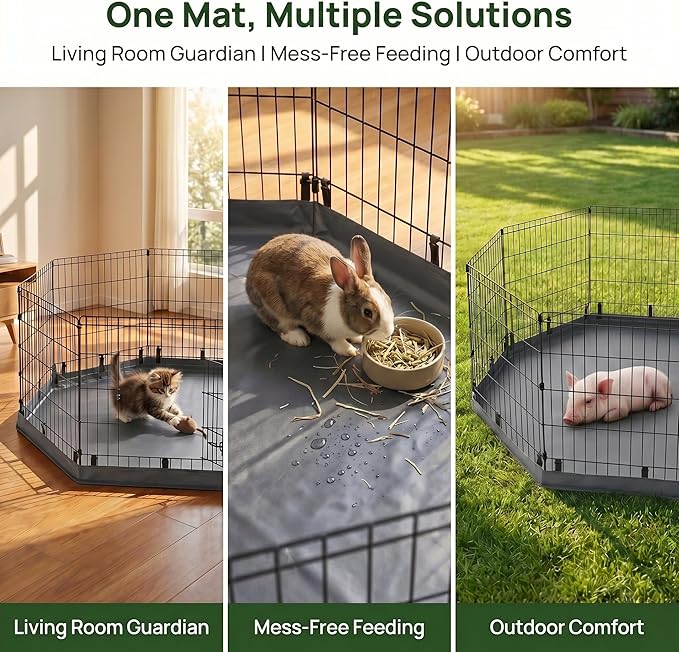 PJYuCien Octagonal Playpen Bottom Pad for 24" Side Metal Pet Pen, Waterproof 600D Oxford with Raised Edges & Snap Hooks, Washable for Puppy Small Animals, Grey