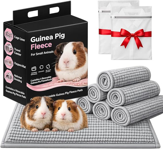 Guinea Pig Fleece, 6 Pack Guinea Pig Cage Liners Washable, 11.81 x 19.69 Reusable Guinea Pig Bedding, Non-Slip Animal Sleeping Mats for Guinea Pig Puppy Bunny Hamster (Gray)
