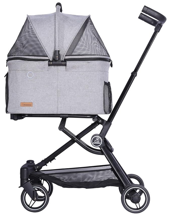 ROODO 2026 Upgraded Version 3 in 1 Dog Cat Stroller with Detachable Carrier Lightweight Folding Portable All Terrain Pet Travel System Puppy Kitty Doggie Bunny Stroller for 30lbs (Light Grey)