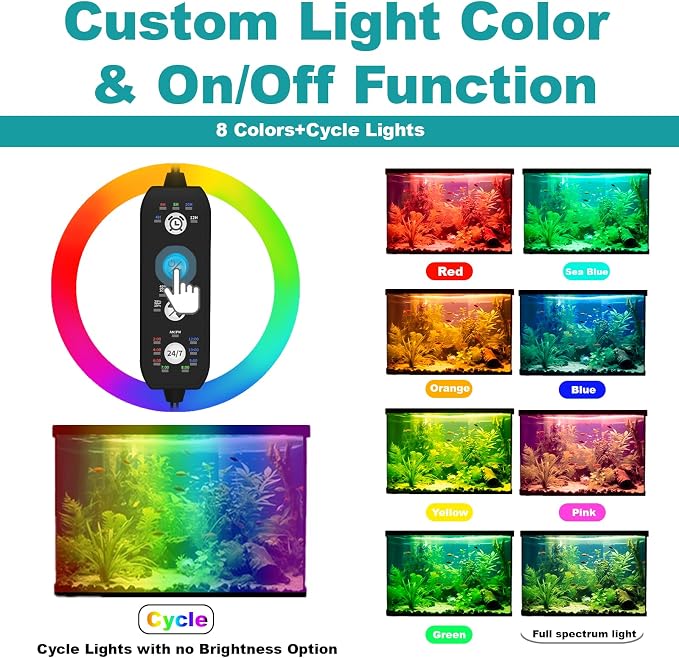 SEAOURA 24/7 Submersible LED Aquarium Light for Plants Fish Tank, 27 Inch | IP 68 Waterproof Full Spectrum Led Aquarium Plant Light with Timer for 28-54 In Tank, 10 Dimmer, 8 Colors, Auto On/Off