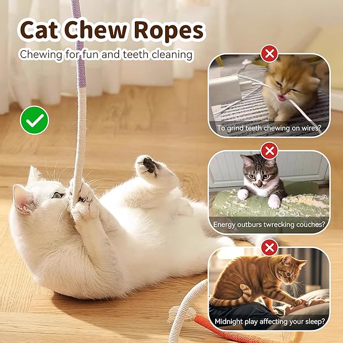 Cat Toys for Indoor Cats Chew Ropes 3Pcs, Silvervine Stick 1Pcs with Gall Fruit, Interactive Catnip Toy for Kittens Dental Care Teeth Cleaning