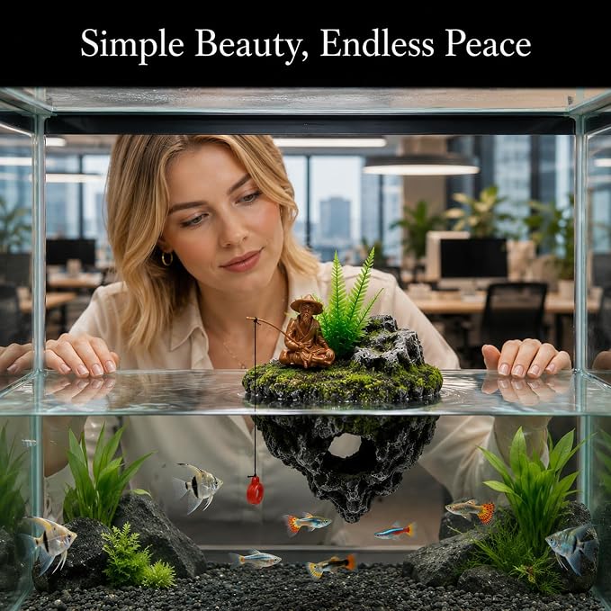Aquarium Floating Island Decoration, Ornaments Betta Leaf pad Hammock 6inch Plastic Artificial Plant Goldfish Fish Hides Small Tank/Reptiles Plants Driftwood for Betta, Guppy & Shrimp