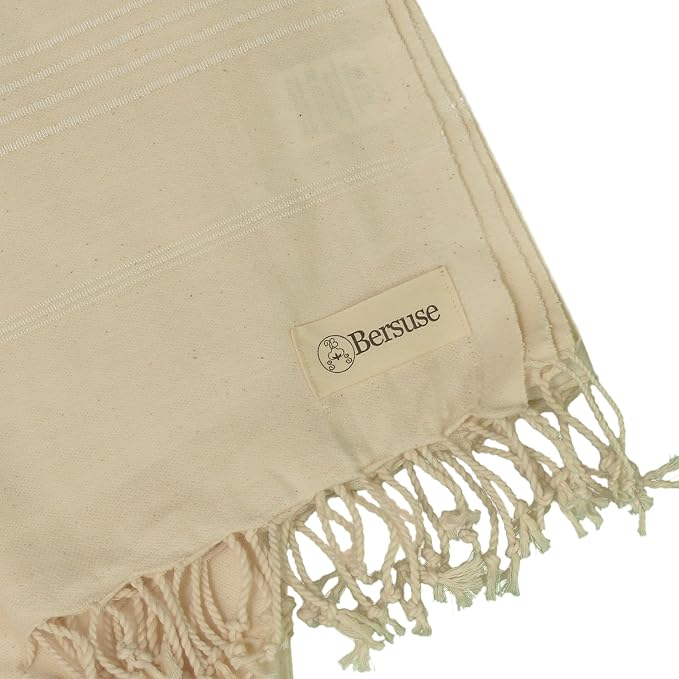 Bersuse Towels Anatolia XL Beach Blanket Throw Blanket Turkish Towel 100% Cotton Extra-Large Quick-Dry Lightweight Premium Peshtemal Towel - 61x82 Inches, Natural (Set of 3)