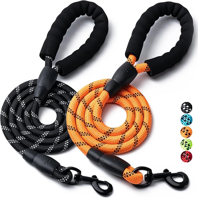 2 Pack Dog Leash, 4/5//6 FT Heavy Duty Nylon Rope Pet Leashes with Comfortable Padded Handle, Reflective Dog Leashes for Small Medium and Large Dogs (4FT-1/2,Black/Orange)