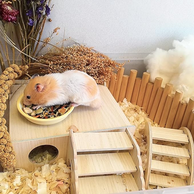 kathson Wooden Hamster Maze Tunnel Toy with Cover, Wooden Hamster Hideout Multi Chamber Exploring Toy Small Animal Tubes & Tunnels for Gerbil Rat Mice