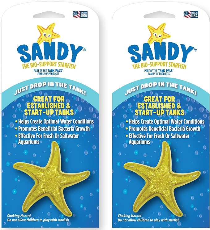 Sandy The Bio-Support Starfish - 2 Pack, Yellow- Promotes A Healthy Balanced Aquarium Ecosystem, Probiotic Growth, Tank Environment Control | Phosphate remover for freshwater & saltwater tanks - probiotic water support for up to 60 days