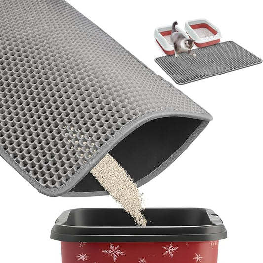 Powools 35" x 30" Cat Litter Mat - Ultra-Large Litter Box Mat with Double Layers, Urine-Proof and Non-Slip Litter Trapping Mat, Easy to Clean Kitty Litter Mats for Floor, Scatter Control, Grey