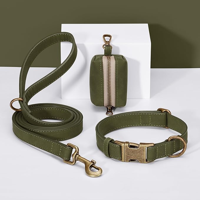 Didog Soft PU Leather Dog Collar, Stylish Quick Released Dog Collars for Large Dogs, Easy Clean Adjustable Pet Collar for Daily Walking, Dark Green, XL Fit 20-26" Neck