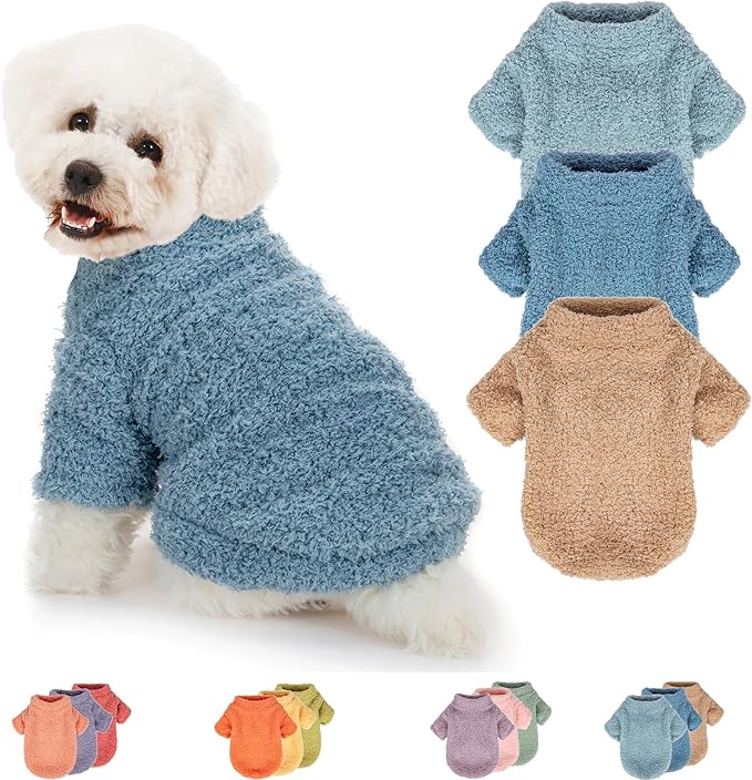 Dog Sweater, 3 Pack Sweaters for Small Dogs Girl, Dog Clothes for Medium Dogs Male or Boy, Ultra Soft and Warm Puppy Coat for Winter Christmas (X-Large, Light Blue+Blue+Khaki)