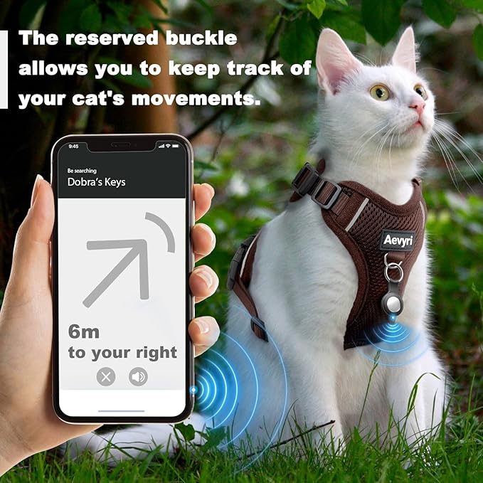 Cat Harness and Leash Set - Escape Proof Adjustable Cat Harness, Comfortable Soft Lightweight, Use Safe & Easy, Walking Travel Kitten Harness for Small Medium Large Cats, Brown, S