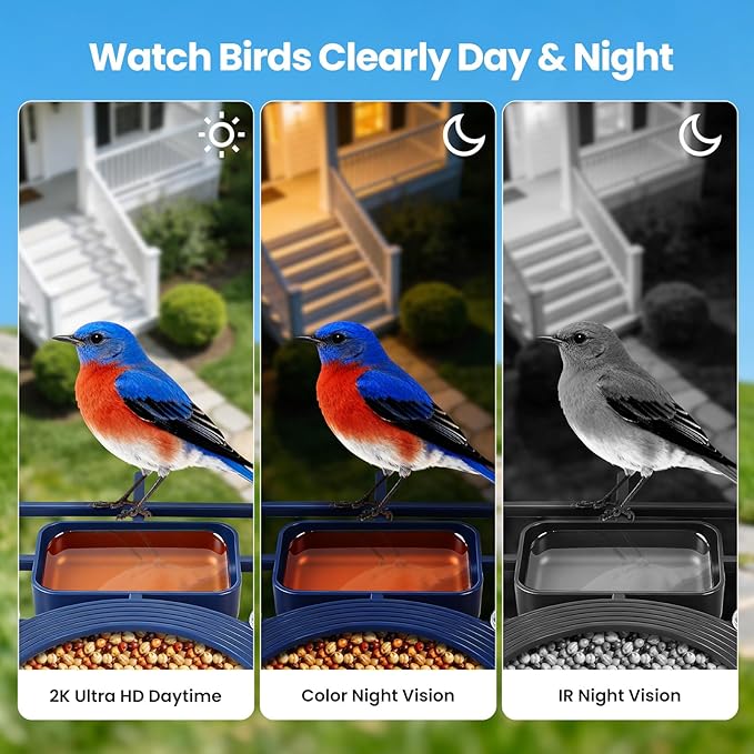 Smart Bird Feeder with Camera : 2K HD Video Live Stream, AI Birds Species Identification ＆ Instant Arrival Alerts, Solar Bird Feeder Camera for Outdoor Backyard - Ideal Gifts for Mom Dad Birdlovers