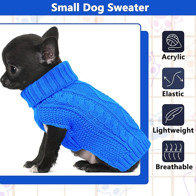 Dog Sweaters for Small Dogs Winter Dog Clothes Turtleneck Puppy Sweater Warm Pet Clothes Knitted Solid Cat Sweater Dogie Outfit XS~L(L-Blue,L)