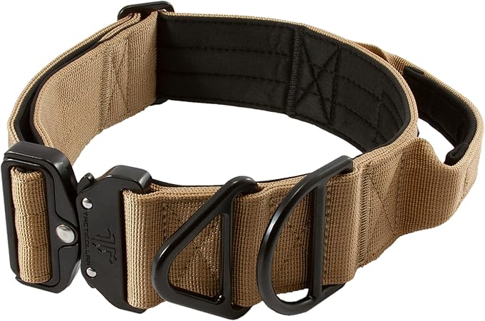 Tacticollar - 2 inch Tactical Dog Collar with Handle for Medium and Large Dogs, Mil Spec Nylon Collar, Quick-Release Metal Buckle, Neoprene Padded Inside (Large, Coyote Brown)