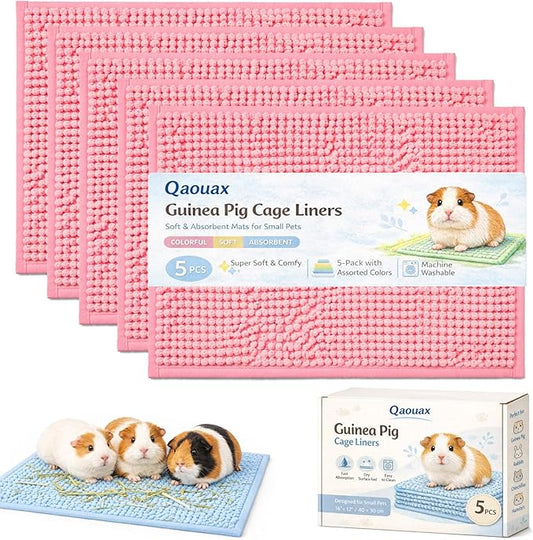 Guinea Pig Cage Liner, Washable Fleece Liners for Guinea Pig Cage, Soft Bedding Mats & Blankets for Small Animals (5 Pcs Pink, 16x12'')