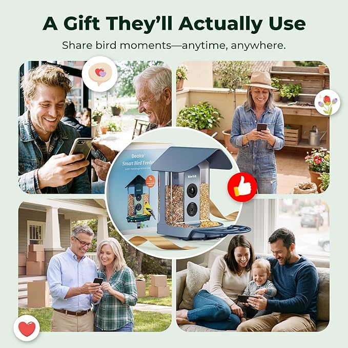 Kiwibit Smart Bird Feeder with Camera, Solar Powered for Outdoors, Bird Species AI Identification, 8MP Photo, 4K Video Livestream, Real-Time Bird Alert, Birdwatching Gifts for Bird Lovers, Bluejay Sky