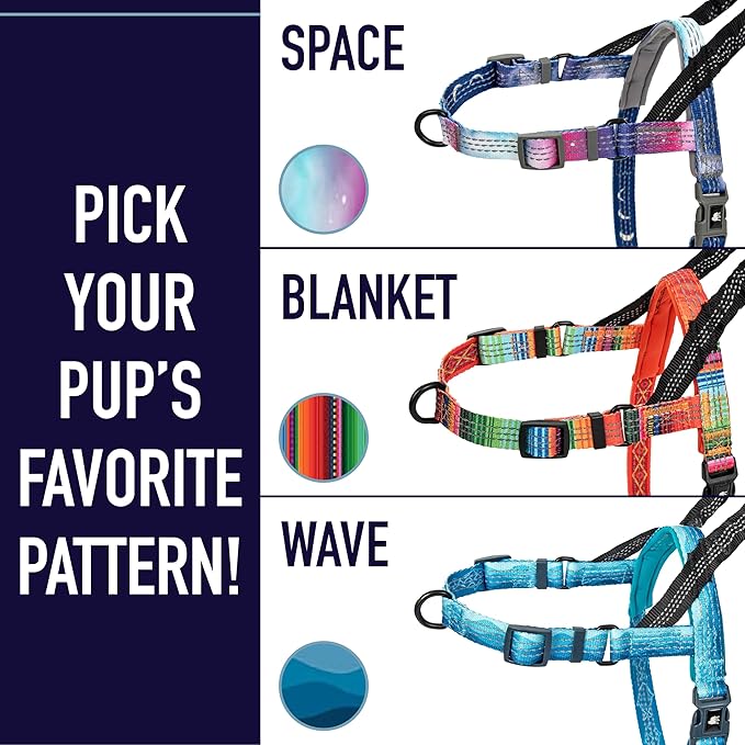 Leash Boss No Pull Dog Harness, Easy Walk for Small, Medium, and Large Pets, Reflective with Rear and Front Clip Attachment (Space Pattern, Medium)