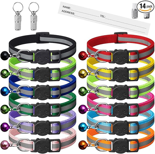 12 Pack Reflective-Breakaway Cat Collars with Bells,Safety Buckle Kitten Collar, with Name Tag, Adjustable,Ideal for Girl Cats Male Cats,Pet Supplies,Stuff,Accessories(12 Colors & 2 ID Tags)