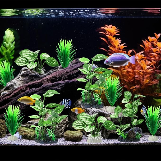 14 Pcs Aquarium Decorations Fish Tank Artificial Plastic Plants Silk Aquarium Plants Aquatic Water Grass Foreground Decor for Fish Tank Decoration