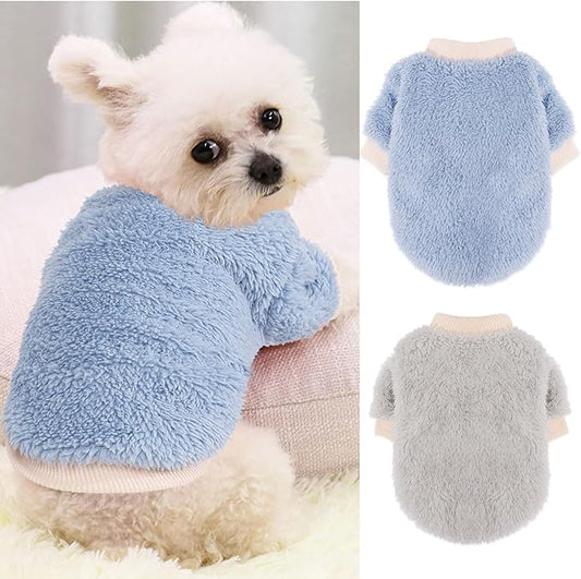 2 Pieces Dog Sweater for Small Dogs Winter Warm Puppy Sweater Fleece Cute Dog Clothes for Dogs Like Chihuahua Yorkie Thick Pet Clothing (Light Grey, Blue, Medium)