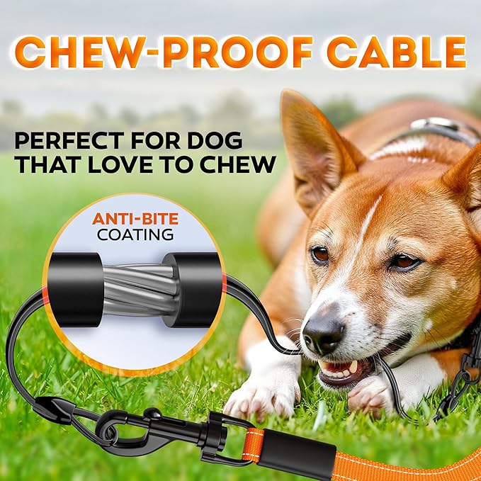 Retractable Dog Leash 18.2 ft – Chew Proof Cable Included – 360° Tangle-Free Design – Heavy Duty Reflective Leash – Soft Anti-Slip Grip Outdoor Daily for Small Medium Large Dogs up to 110 lbs (Orange)
