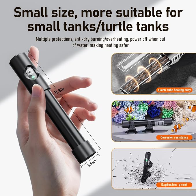 AQUASMITH 300W Aquarium Heater Precise Control Fast Heat Auto Off Anti Dry Burn 26-40Gal Tank | External LED precise temp control, fully submersible installation, explosion-proof tube for fresh & salt water