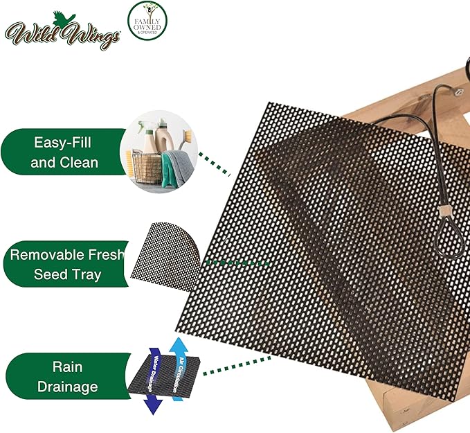 Wild Wings WWCF23 Rot Resistant Cedar Hanging Tray Bird Feeder with Fresh Seed Tray, Platform Feeder for Outdoor Wild Bird Seed Feeder and Décor, Wood