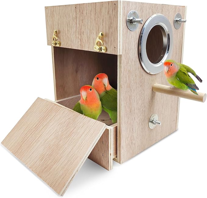 Tfwadmx Bird Wood Breeding Box Lovebirds Nesting Station House Aviary Cage Clear View Window for Parakeet Cockatiel Peony Finch Conure Budgie Parrots Tits Finches and Other Wild Birds