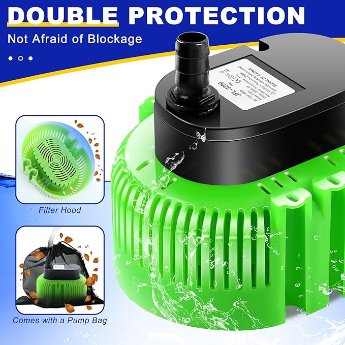 Pool Cover Pump above Ground-Submersible Sump Pump Swimming Water Removal Pumps, Sump Pumps for Pool Draining with 16ft Drainage Hose & 25 ft Extra Long Power Cord,850 GPH,3 Adapters-Green