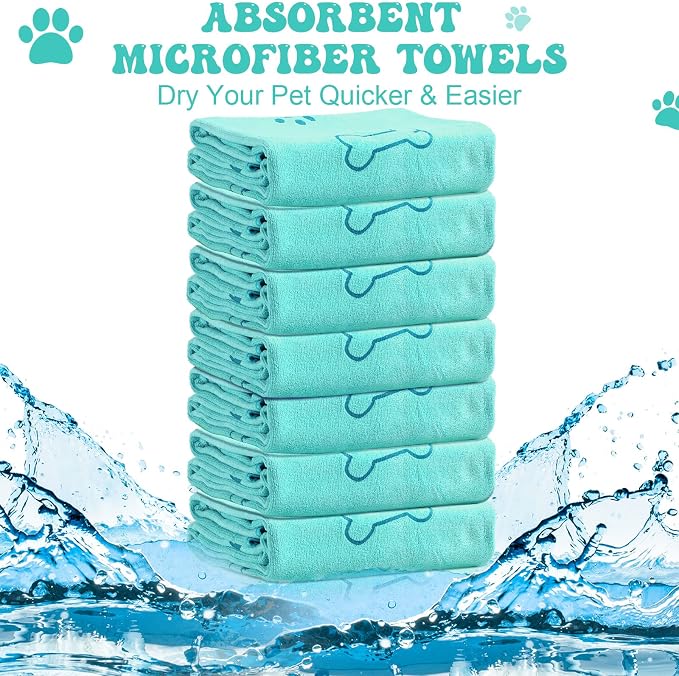 Peryiter 8 Pcs Dog Towels Pet Bath Drying Towels 55 x 28 Inches Large Absorbent Microfiber Quick Fast Drying Soft Beach for Lightweight Cat and Puppy Shower Essentials Cleaning Accessories(Cyan)