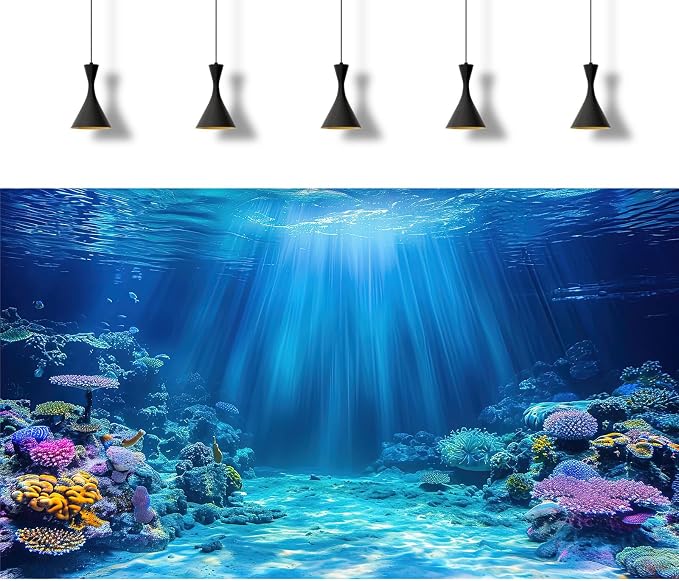 Underwater Scene Aquarium Background Under The Sea Coral Reefs Fish Tank Background Ocean Seabed Scene Sand Rocky Outcrops Terrarium Backgrounds Sunray Tropical Marine Life Tank Backgrounds 72x24in