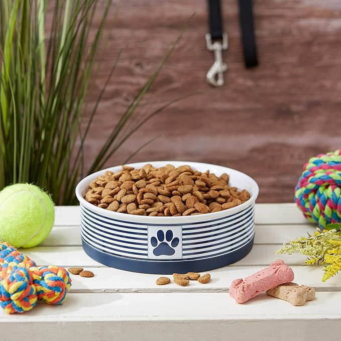 Bone Dry Paw & Patch Ceramic Pet Collection, Large Bowl, 7.5x2.4", Nautical Blue