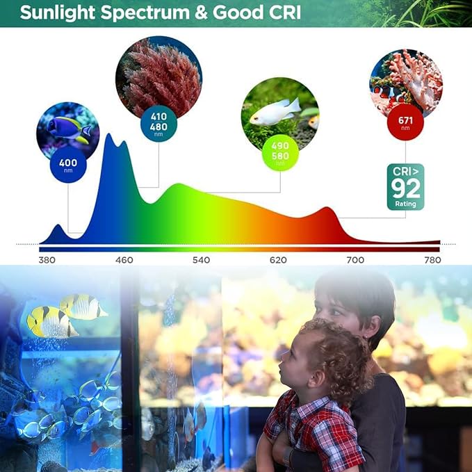 LIYAOLI LED Aquarium Light - Clip On Full Spectrum Fish Tank Light with Adjustable Height for Planted Tanks, Coral Reef, Saltwater/Freshwater, 3 Color Modes - White/Blue/Combo (Black)
