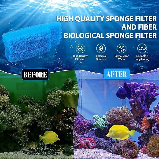 Threlaco 15 Pcs Aquarium Sponge Foam Filter Pads Compatible with Seachem Tidal Replacement Polishing Pad Fish Tank Filter Floss, Media for Crystal Clear Water(Compatible with Seachem Tidal 75,Blue)