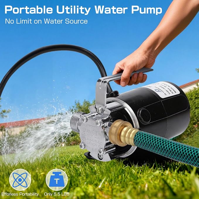 D-Honor Water Transfer Pump 115V 1/10 HP 330 GPH with 6 feet Water Hose Kit | Portable Electric Utility Trash Pump, Transfer Water from Garden, Hot Tube, Ponds, Pool, Rain Barrel, Aquariums