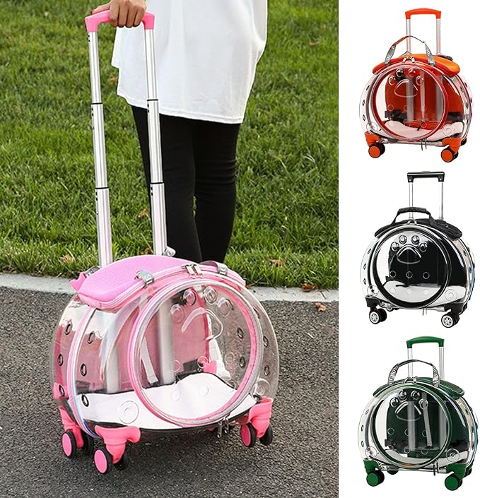 Cat Carrier with Wheels,Transparent Bubble Cat Carrier Pet Trolley Case Pet Backpack for Kitty Small Dog[Clear Ventilation Holes Silent Wheels] Pet Carrier for Hiking Travel Fast Arroval from USA Ora