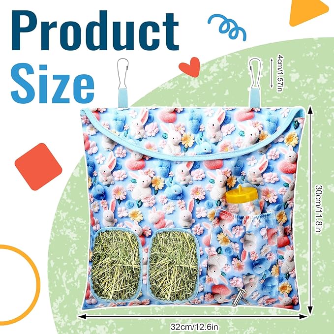 UPINS 2 Pack Hay Bag for Rabbits 2-Hole Hanging Hay Feeder Guinea Pig Hay Bags, Hay Feeder for Rabbits Chinchillas Hamsters Small Pets and Animals