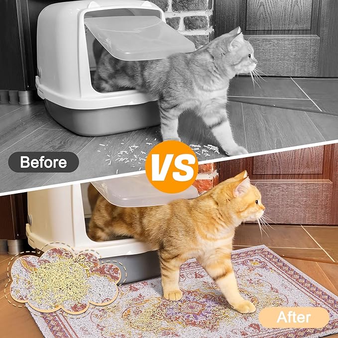 Glittme Cat Litter Mat with Non-Slip Bottom Litter Box Mat 33"X22" Litter Trapping Mat Easy to Clean Washable Cat Food Mat for Kitty,L
