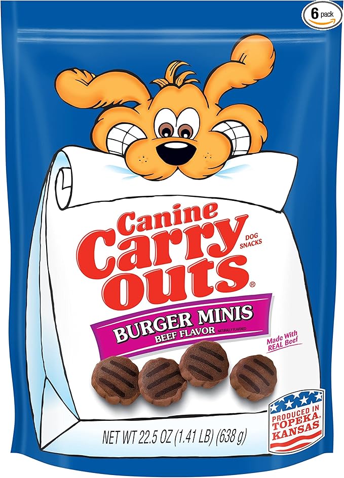 Canine Carry Outs Dog Treats, Burger Minis Beef Flavor, 22.5 Ounce (Pack of 6), Made with Real Beef