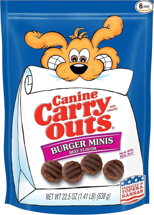 Canine Carry Outs Dog Treats, Burger Minis Beef Flavor, 22.5 Ounce (Pack of 6), Made with Real Beef
