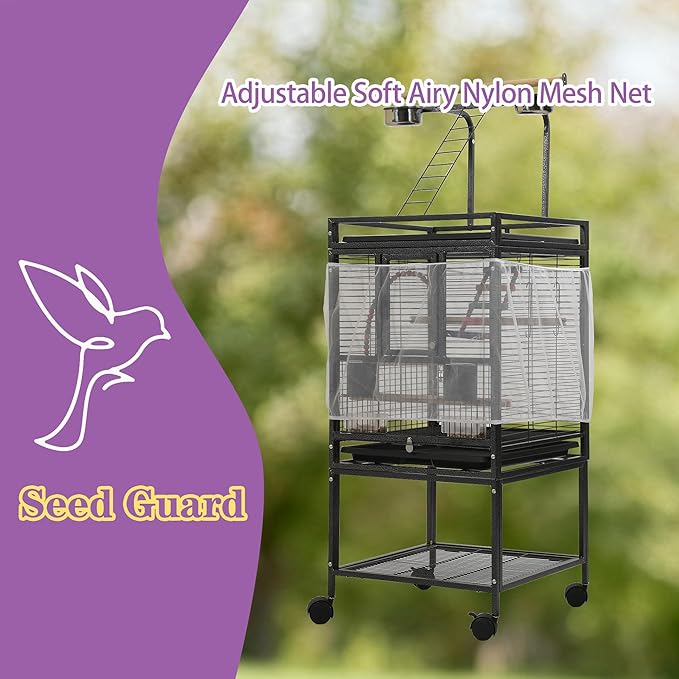 50.8'' Large Parakeet Cage,Small Bird Cage,Cockatiel Cage for Birds,Bird Flight Cages for Parakeets,Bird Travel Cage with Parrot Cage Cover,Toys,PlayTop Detach,Seed Catcher for Canary,Budgie