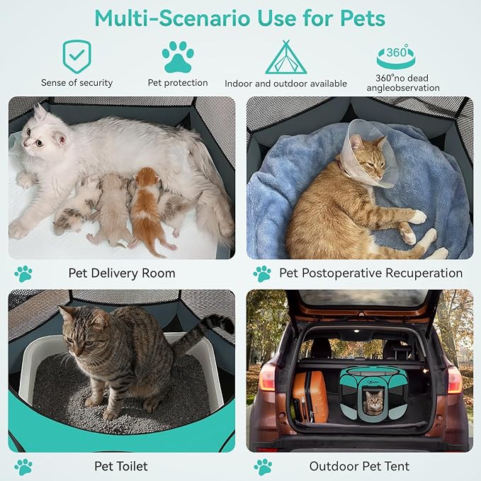 Pink Puppy Playpen for Middle Dog Cat, Dogs Tent Crate Cage Indoor/Outdoor, Portable Pop Up Dog Kennel with Carrying Bag for Rabbits, Removable Top (Green, Small)