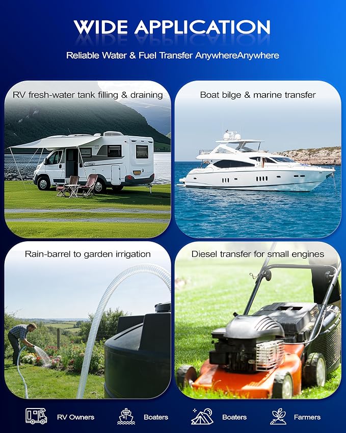 12V 80W Submersible Water Transfer Pump, 5.3GPM High Flow Diesel Water Pump | w/ Hose, Electric Fuel Oil Transfer Pump, Small Portable Utility Pumps for Water, Diesel & Kerosene