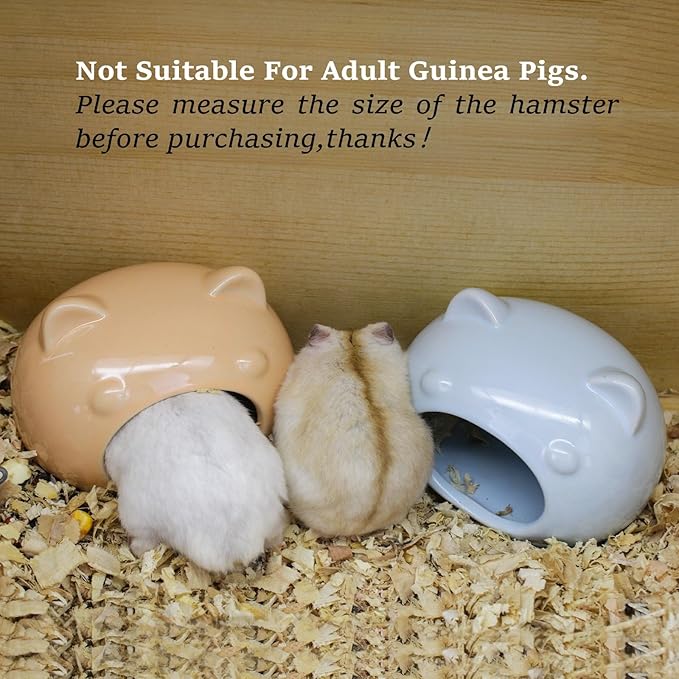 Hamster Ceramic House, Cute Bear Shape Hamsters Summer Cooling Cave for Small Pets Dwarf Mice Gerbils (Orange, S)