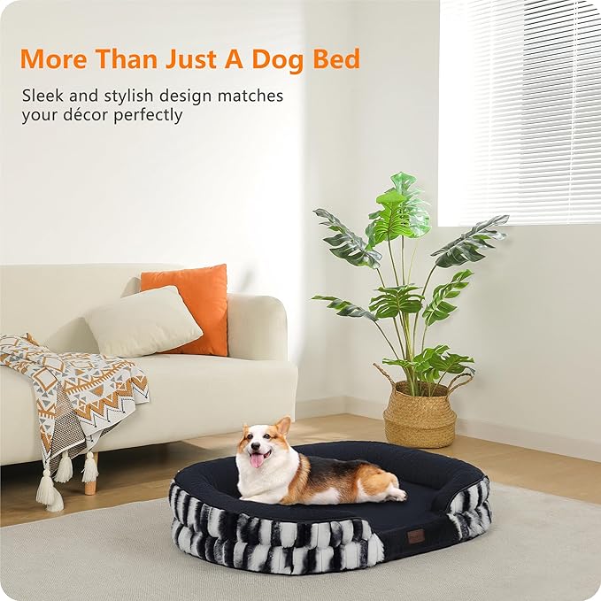 Dwanton Orthopedic Dog Bed for Medium Dogs with Gel Memory Foam, Waterproof Dog Sofa, Washable Pet Bed with Four Sided Bolster Cushion, Removable Cover & Non-Slip Bottom, 36", Tie-dye Gray
