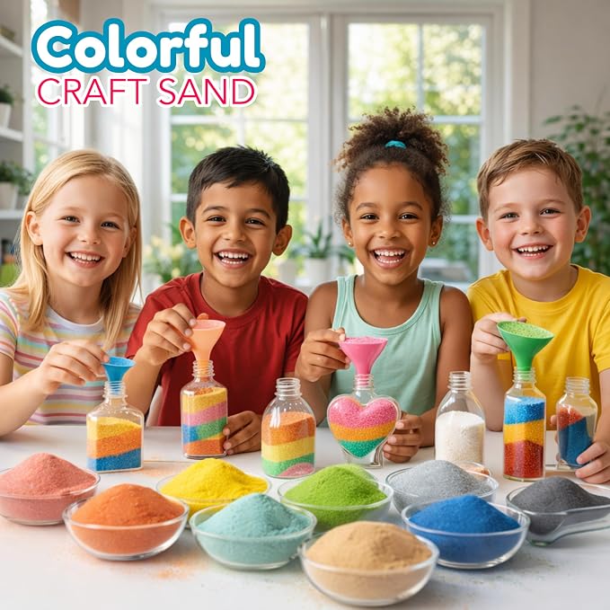 4E's Novelty 12 Lbs Colored Craft Sand -15 Colors, 0.8 lb Bags, Non-Toxic Fine Grain Decorative Sand Art for Kids Craft, Bottle & Vase Filler, Teachers Classroom Supplies