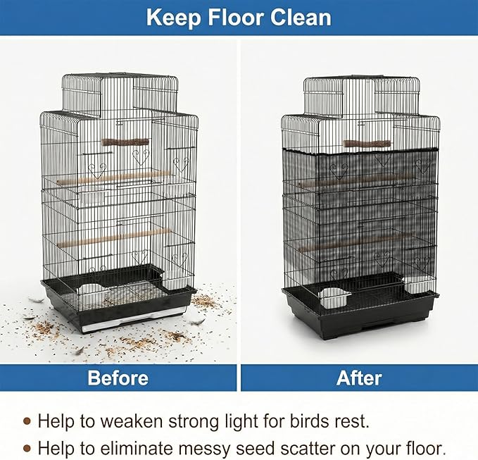 Trinkrittey Large Bird Cage Seed Cather, Black Bird Cage Cover Universal Nylon Birdcage Net Elastic Band Skirt Seed Guard for Parrot Parakeet Macaw(118 x 31.5in/300 x 80cm)