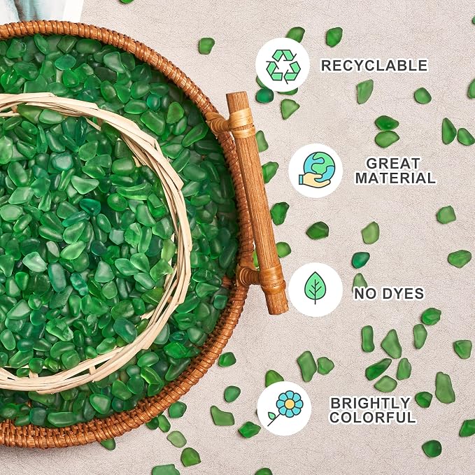 QEQEKAKA Sea Glass Stones for Crafts 1LB Green Pebbles Gemstones Bulk | Small Glass Stones for Beaching Wedding DIY Decor Aquarium Turtle Tank Vase Filler (405g/14.28oz)