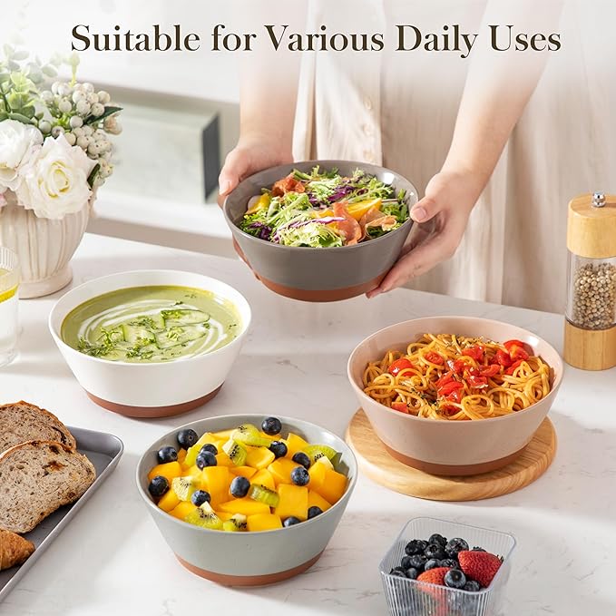 MALACASA Soup Bowls, Ceramic Salad Bowls Set of 4, 36oz Ceramic Bowls for Ramen, Cereal, Fruit and Pho, Microwave & Dishwasher Safe, Speckled Deep Bowls, Multicolor